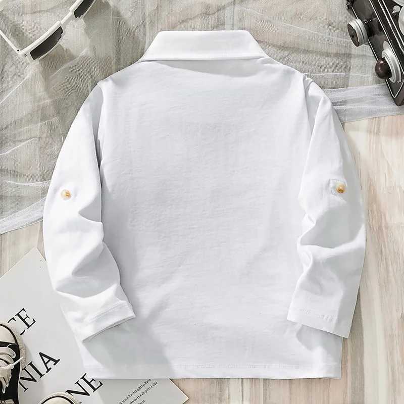 Autumn 2pcs Boy White And Black Cotton Long Sleeve Polo Shirt Kids Party Banquet Celebration Holiday School Casual Pocket Top Y240906