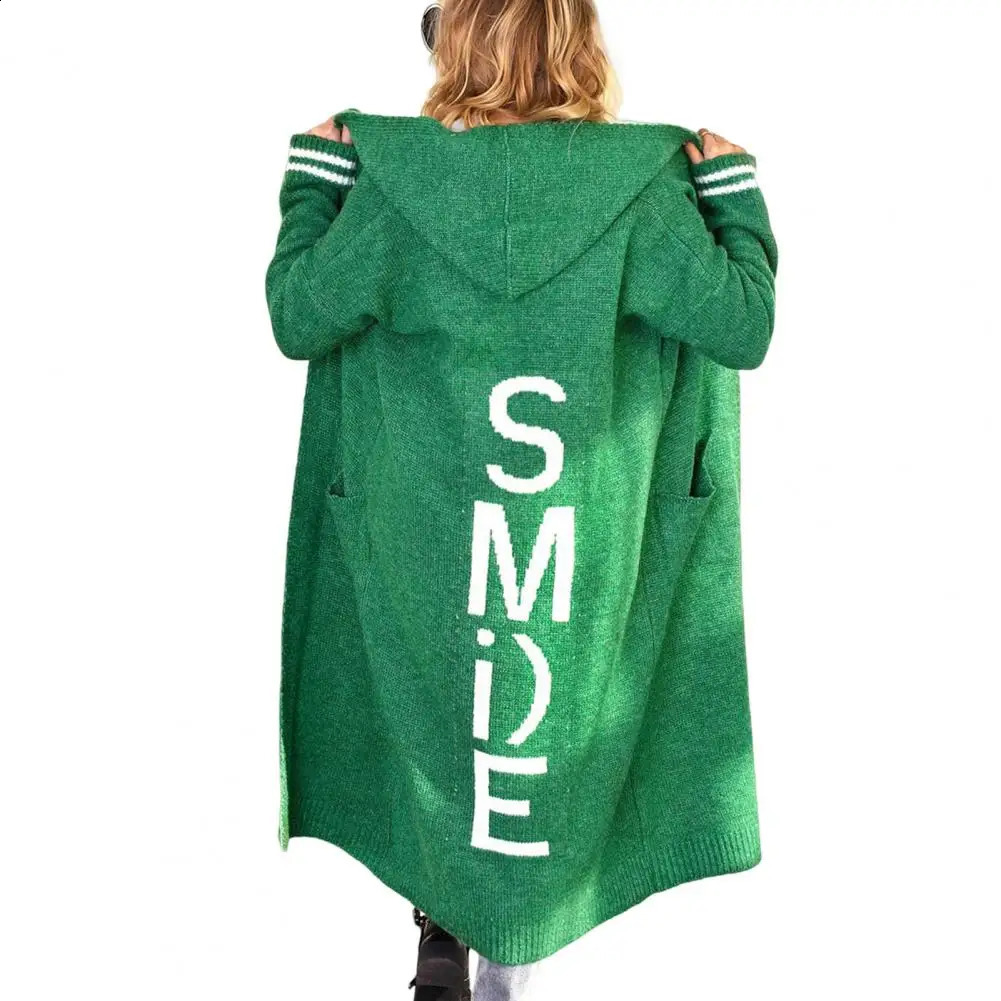 Cold resistant and warm womens letter printed long hooded sweater jacket 240905