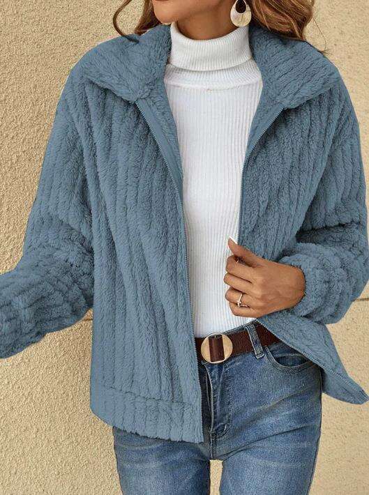 Women's clothing 2024 autumn/winter new pit stripe plush cardigan lapel short jacket