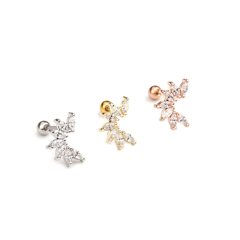 Anti Allergy Stainless Steel Ear Cuff Stud Earrings Screw Charm Designer Jewelry Gold Moon Star Leaf Cubic Zircon Diamond Earring Piercing Body Jewelr