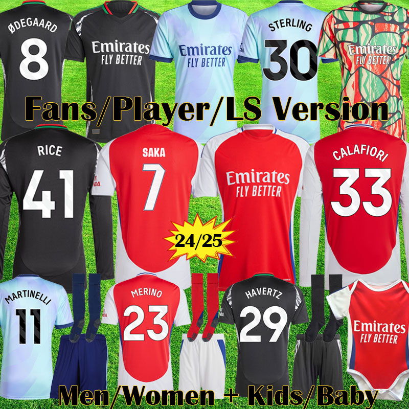 3XL 4XL Fans Player Whiteout RICE soccer jerseys arsenall kit MERINO MAHARISHI G. JESUS SAKA 2024 2025 ODEGAARD MARTINELLI ARSen 24 25 football shirt All Men kit Kids
