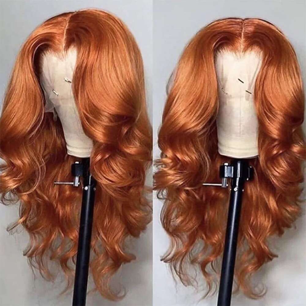 MXWIG Orange Ginger Blue Synthetic Lace Front Wig Middle Part Body Wave Wigs For Women Use Blonde Black Hair