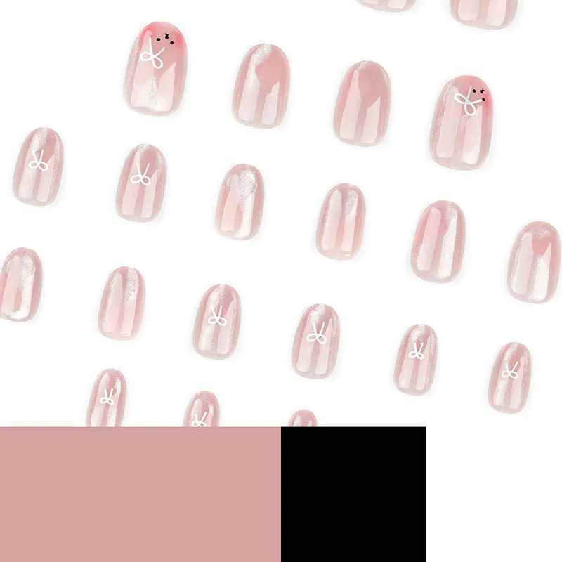 24 pieces/box wearable cute girl sweet cats eye bow short powder blusher hand made false nails W240905