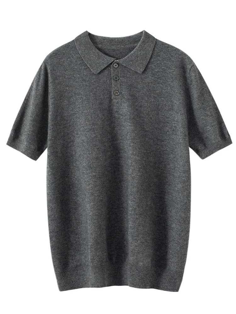 2024 Spring Summer Men 100% Cashmere Sweater Polo Collar Short Sleeves Pullover Smart Casual Knitwear Soft Knitting New Top Y240906