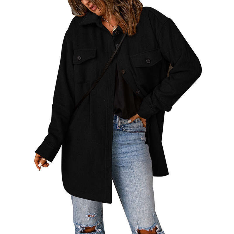 Corduroy in winter new solid color single breasted casual lapel woolen outerwear for women