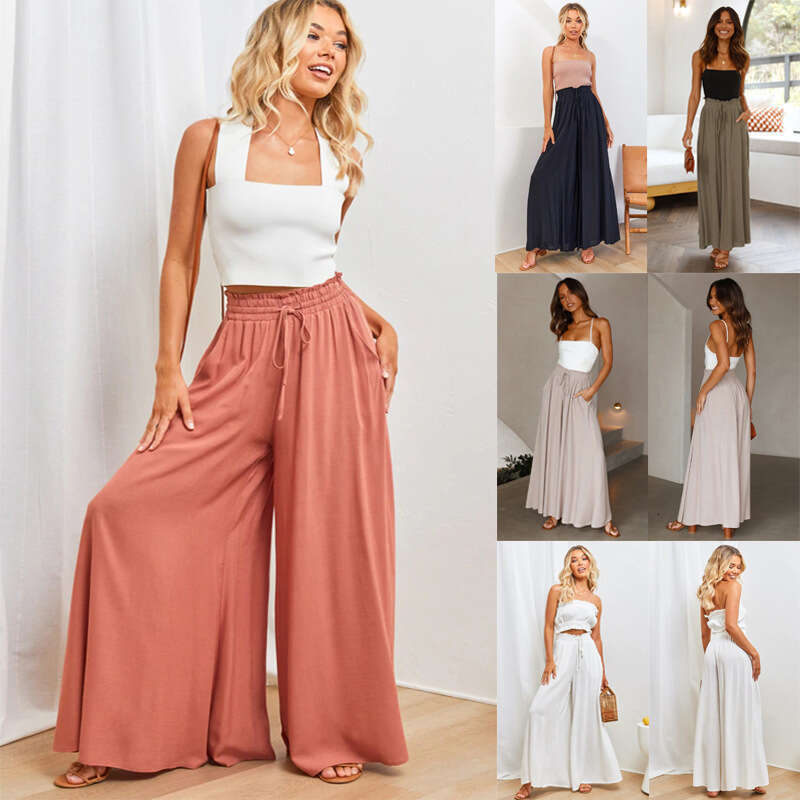 Summer New Women's Elastic Belt Wide Leg High Waist Long Dress Pants for Women