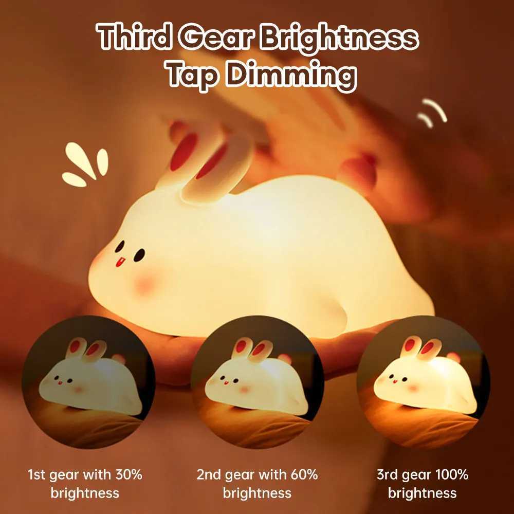 LED Cute Rabbit Silicone Light USB Charging Timer Bedside Decorative Light 3-level Dimmable Breast Feeding Kindergarten Night Light W240816