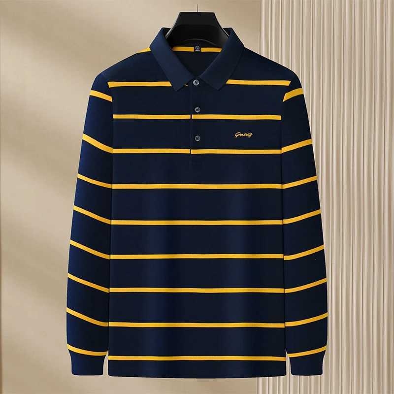 Autumn winter New mens shirt polo long sleeve mens polo shirt High quality business casual striped polos top Mens clothingXJ240906