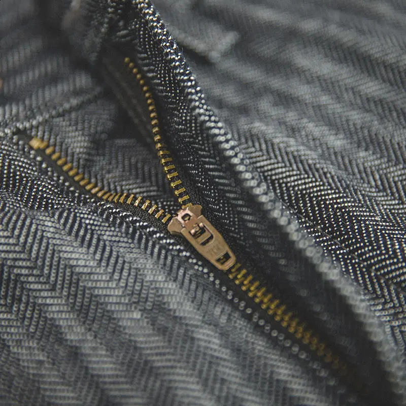 Maden Retro 128ounce gray striped jeans straight zip with pockets mens autumn Versatile herringbone Trouser 240905