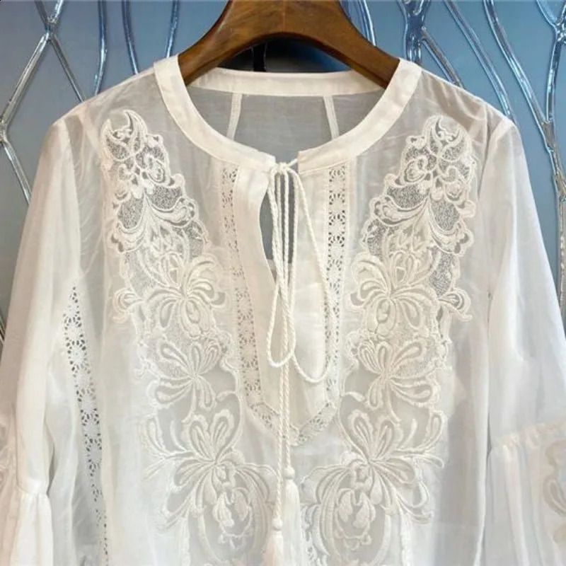 OCEANLOVE Embroidered Spring Autumn Thin Women Shirts Loose White Elegant Blusas Feminina Korean Fashion Vintage Blouses 240906
