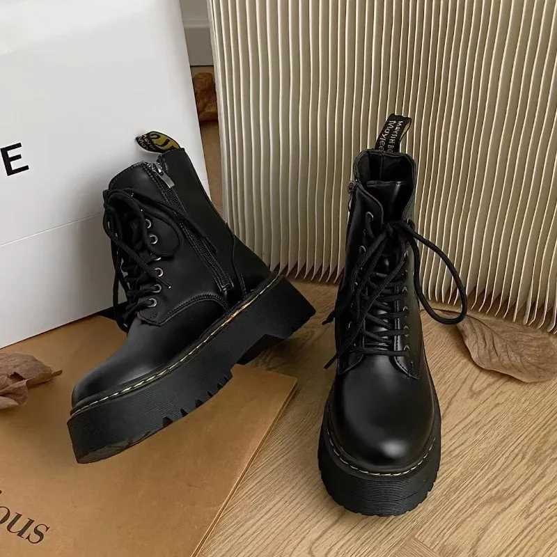 Square heel ankle womens casual high platform solid shoes womens leather Chelsea boots womens classic punk womens boots CL240906