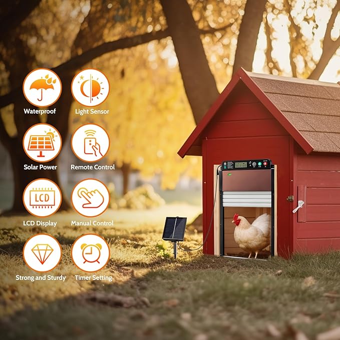 Automatic Chicken Coop Door, Solar Powered Chicken Door Opener Backyard Poultry Supplies Pet Supplies Door Opener with Remote Control