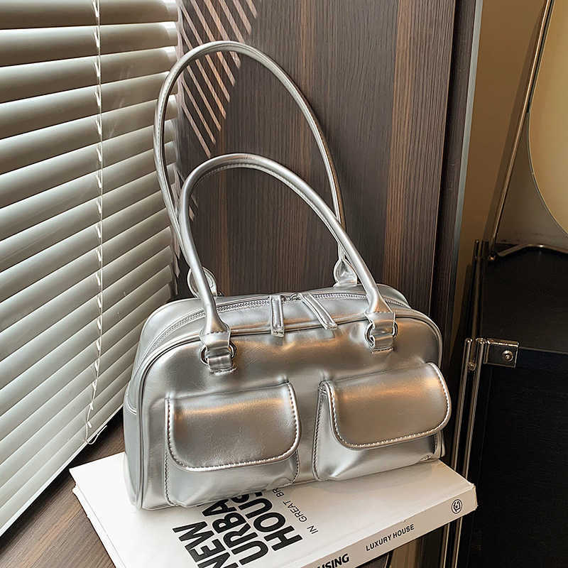 High end PU large capacity bag for women fashionable double pocket armpit bag versatile shoulder bag 240915