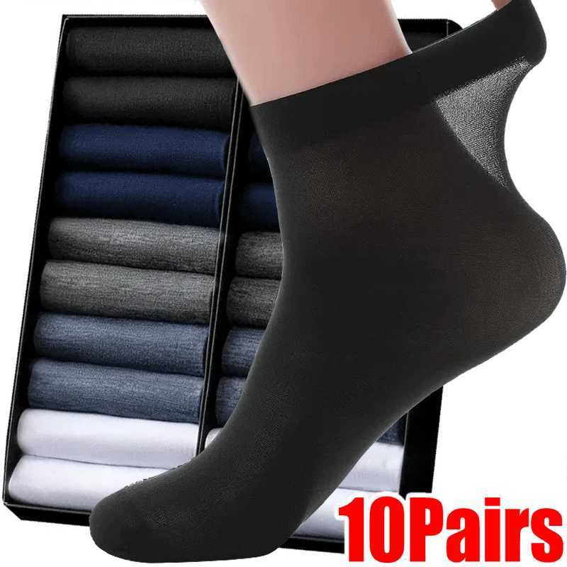 10Pairs Men Socks Bamboo Fiber Middle Tube Socks Summer Spring Thin Breathable Business Men Absorption Deodorant Silk Long Sock Y240906