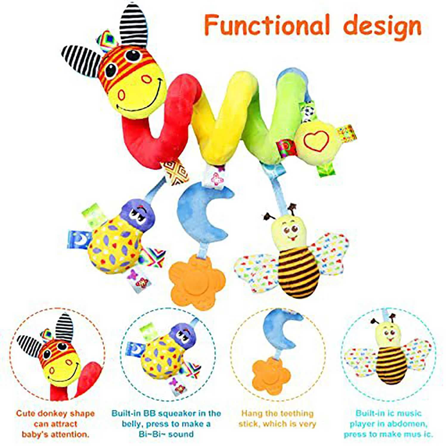 Baby crib hanging basket with bell early education puzzle bed scroll toy 0-year-old baby stroller pendant bee W240815