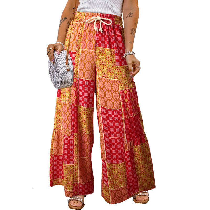 2024 new long loose floral color blocked casual pants
