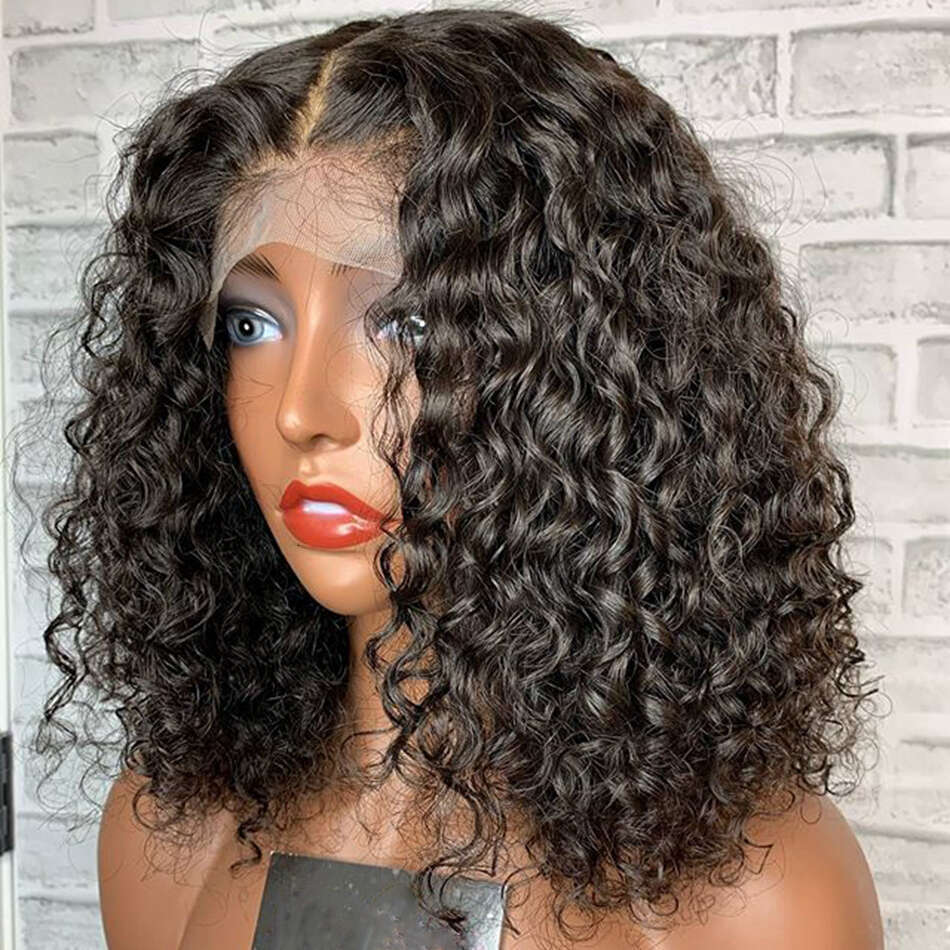 150% 180% HD 13X4 Human Hair Wigs Water Wave Lace Frontal Wig Bob Short Deep Curly Pre Plucked