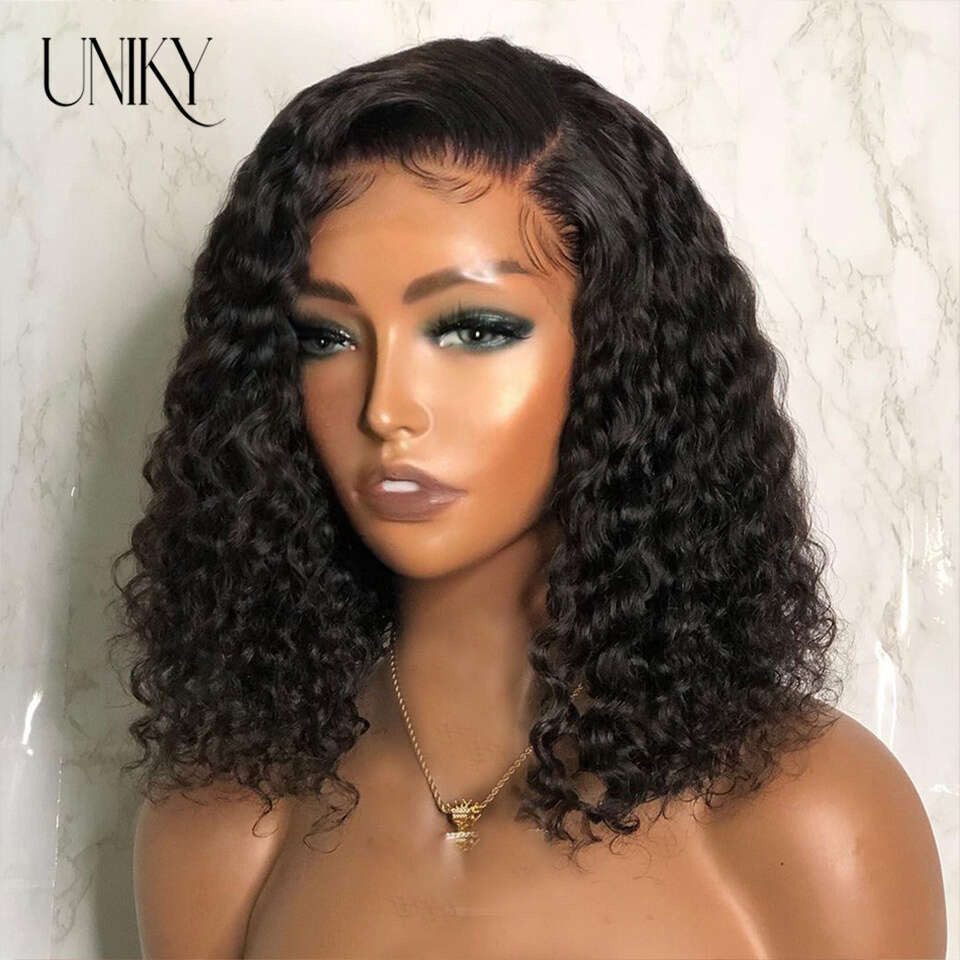 Water Wave Front For Women Brazilian Closure Bob Wig 13X4 Transparent Lace Frontal Short Wigs Human Hair Pre Plucked