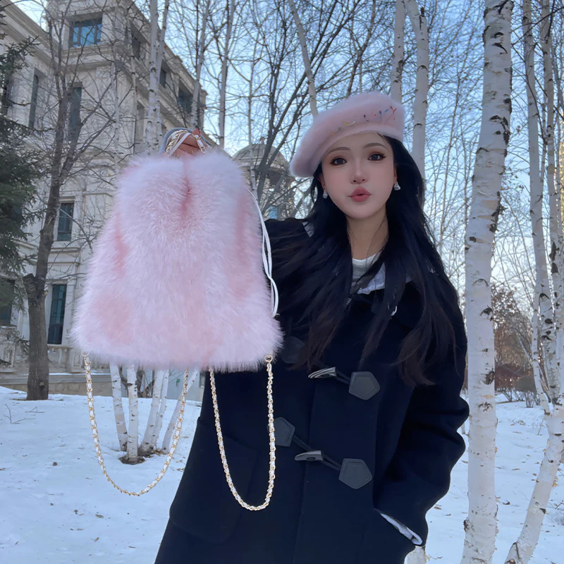 y faux fur womens shoulder bag soft plush travel backpack girls handbag solid color fluffy wallet 240906