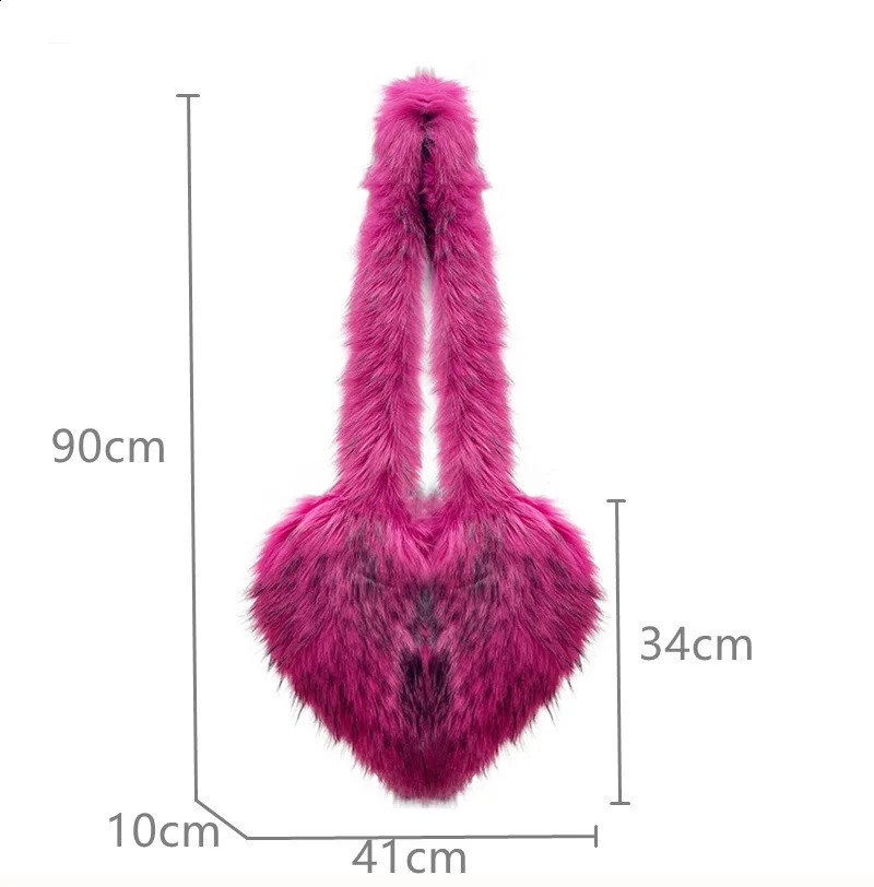 Artificial fur winter womens handbag cute plush heartshaped fashionable shoulder bag cross body 240906