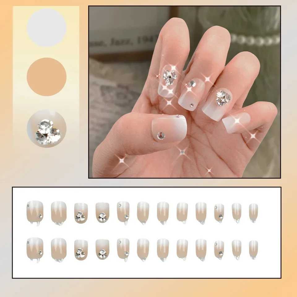 Fake nails French style full coverage adhesive backing artificial nail tips fashionable design 24 pieces W240905