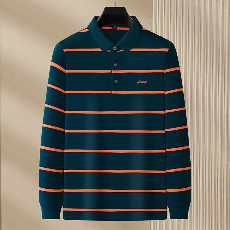 Autumn winter New mens shirt polo long sleeve mens polo shirt High quality business casual striped polos top Mens clothingXJ240906