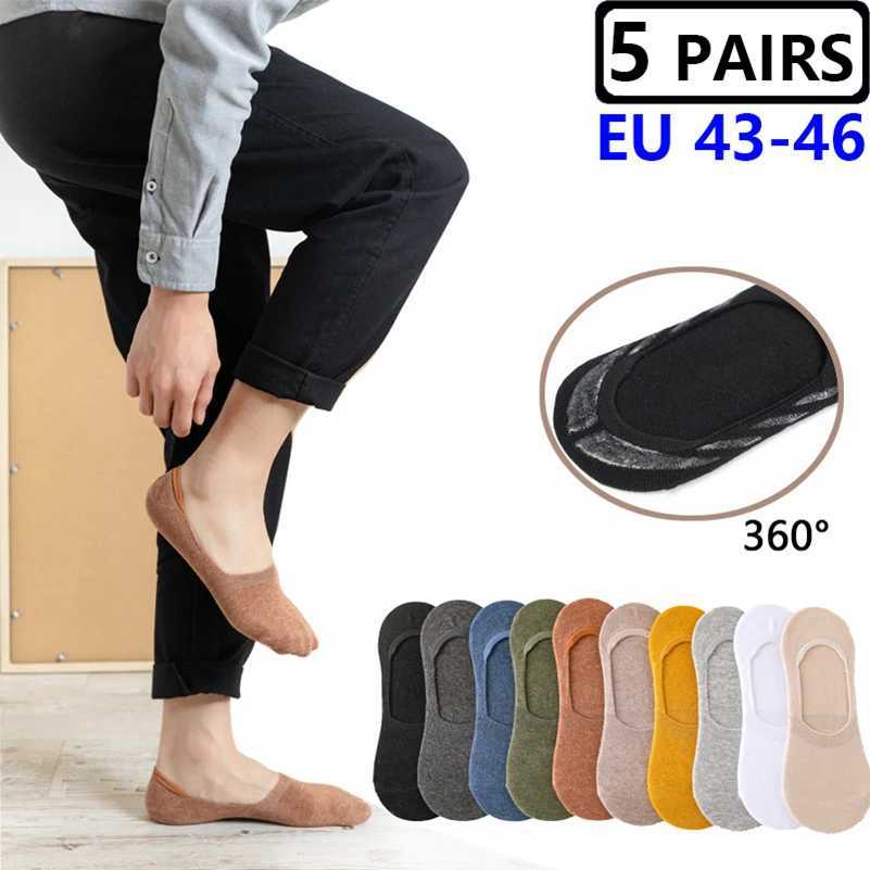 5 pairs of large-sized 45.46 non display mens socks high-quality silicone anti slip boat socks mens low cut invisible mens plus size socks slider W240