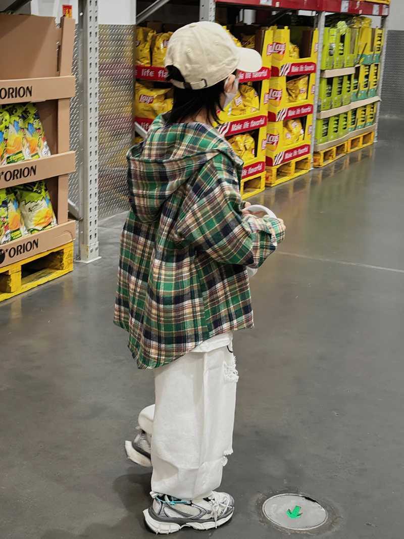 Childrens Shirt Coat For Boys Spring And Autumn New Childrens Spring Thin Coat With a Hood To Wear Korean Version Y240906