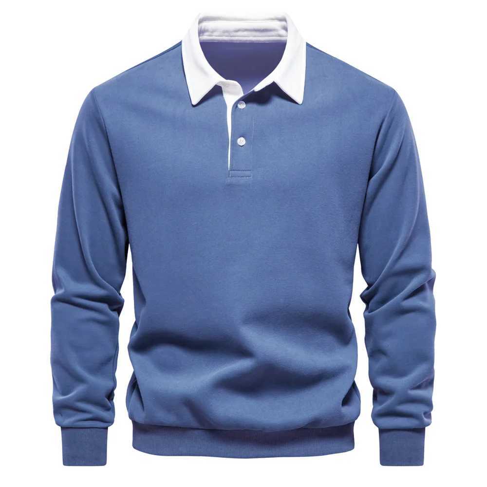 2024 Spring Fashion Quality Cotton Design Polo Neck Sweatshirts for Men Casual Social Wear Long Sleeves Mens New In SweatshirtsXJ240906