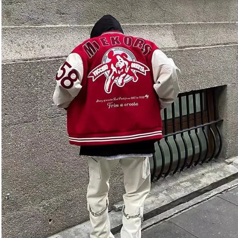 American Retro Varsity Jacket Letter Embroidery Hip Hop Coat Mens Spring and Autumn High Street Jacket Mens Clothing 240904