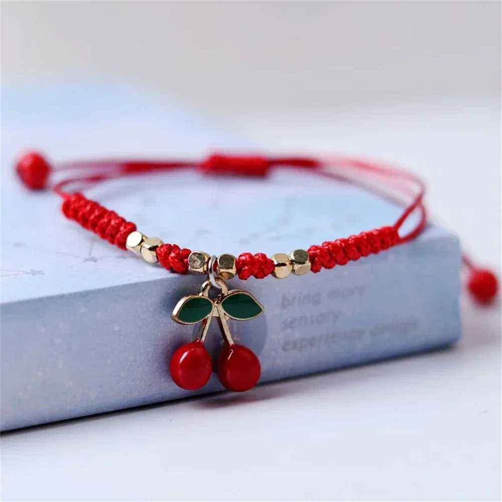 Sweet dried cherry woven bracelet DIY adjustable red string bracelet suitable for girls fashion accessories gifts and jewelry W241231
