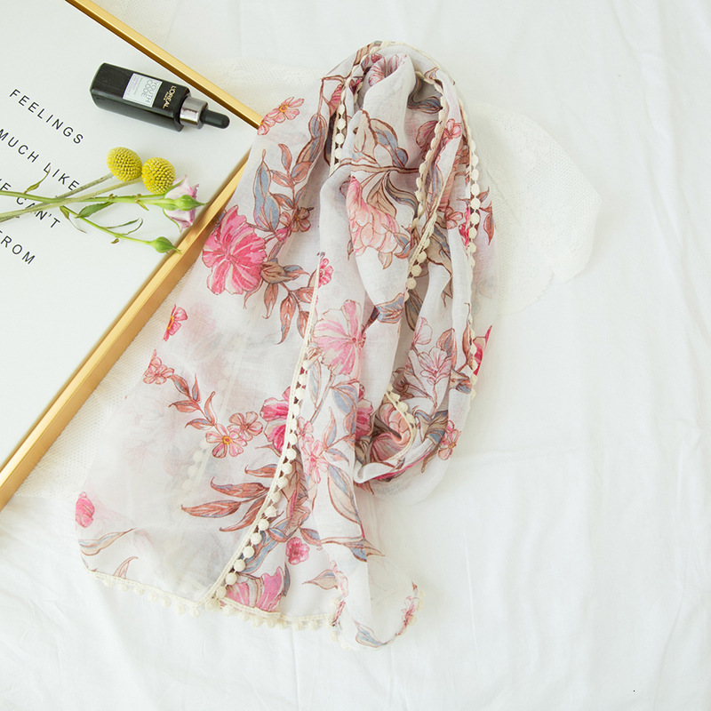 Hairy ball printed summer UV resistant beach lace edge scarf, shawl