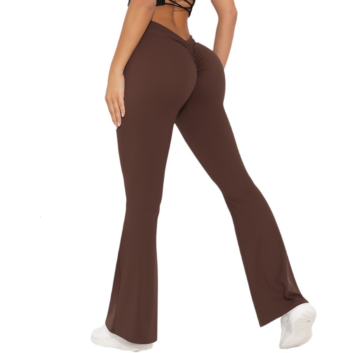 New solid color brushed V-waist high waist lifting buttocks loose casual wide leg cropped pants for running, fitness, yoga, and leggings
