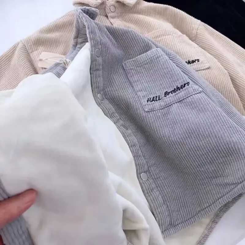 Autumn/Winter Boys Shirt Thickened Corduroy Top New Childrens Long sleeved Shirt Korean Edition Boys Coat Y240906