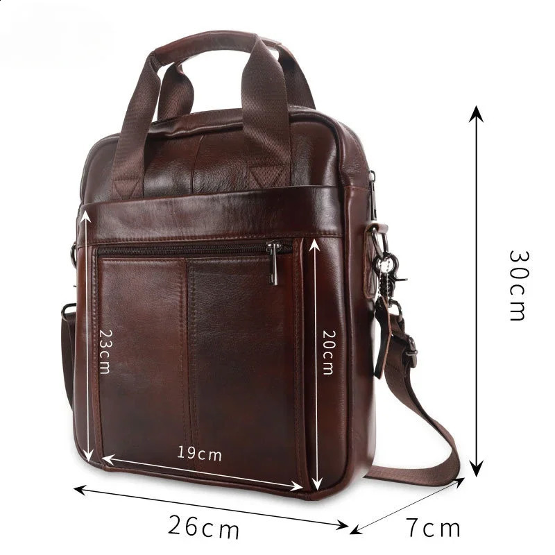 Mens handbag 100% genuine leather shoulder cross body bag vertical briefcase business travel messenger suitable for 133inch iPad 240906