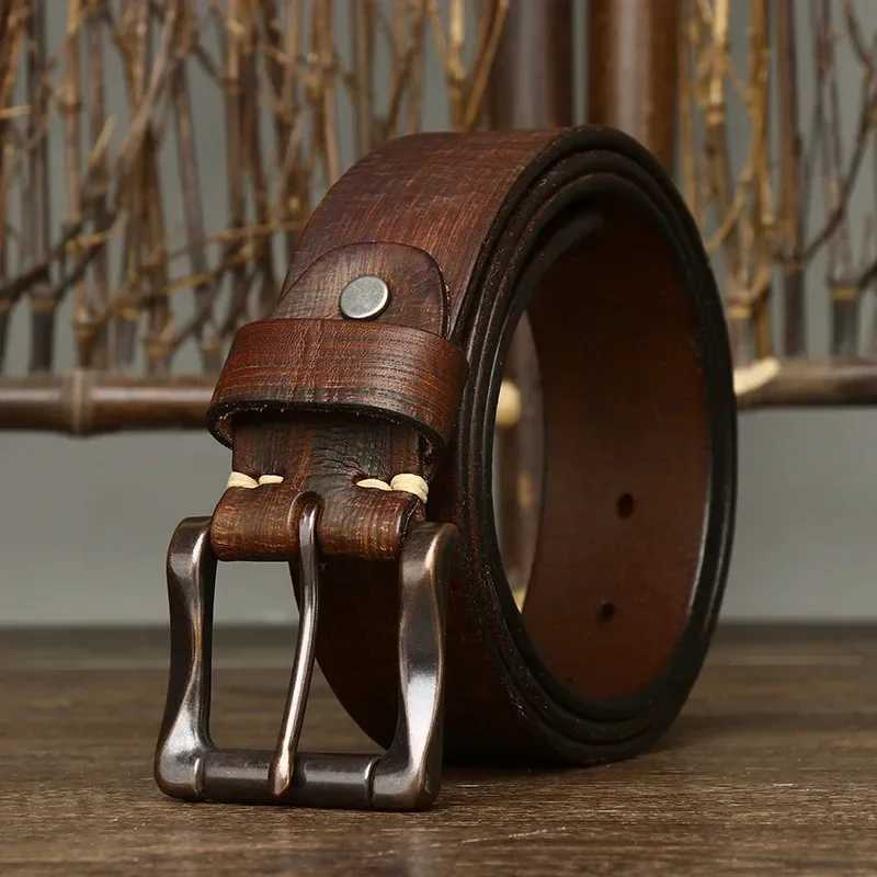 3.8cm mens luxury designer pin buckle strap pure cowhide leather retro strap high-quality genuine leather mens jeans strap W240905
