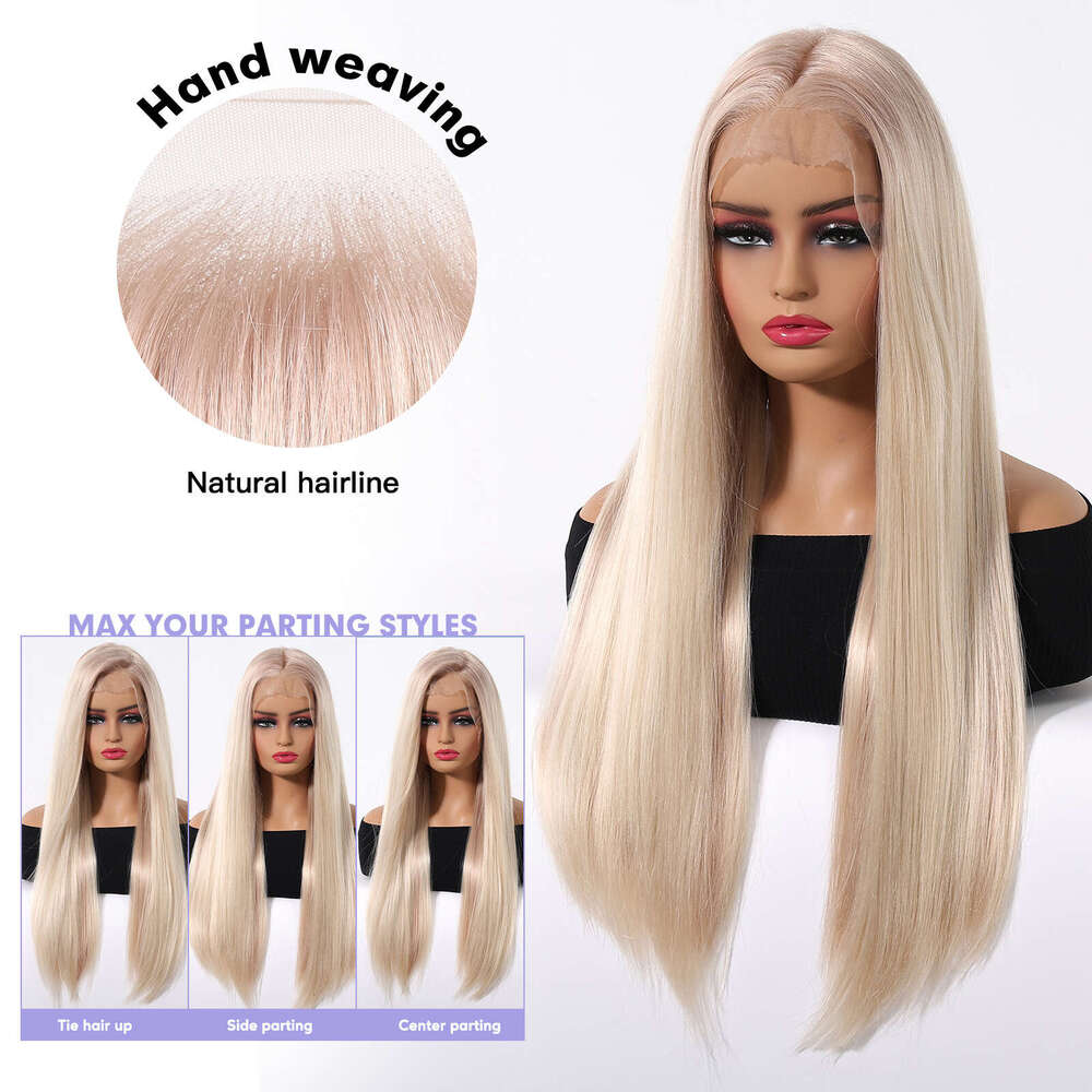 Charmsource Synthetic 13X6 Lace Wig Long Straight Red Platinum Wigs For Women Daily Party Cosplay Wedding High Density