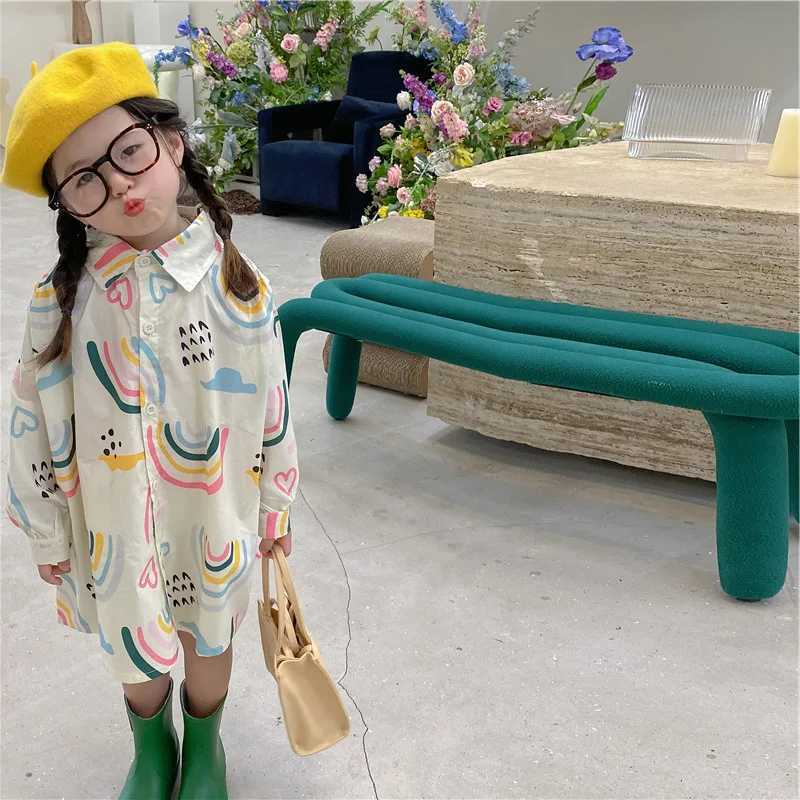Girls Long Sleeve Shirt Cute Love Long Polo Shirt Baby Kids Top 2023 Spring and Autumn New Fashion Childrens Wear Clothing Y240906