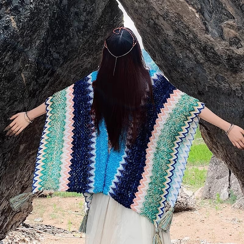 Woolen shawl, Xu Hongdou, same style Bohemian multi-color patchwork outer cloak, travel warm jacket