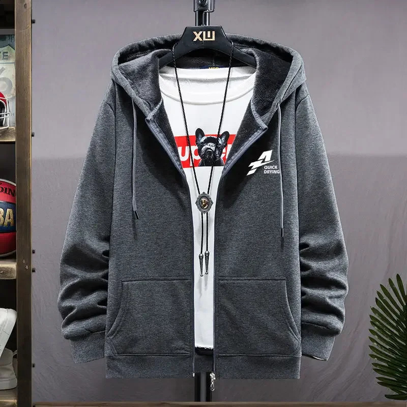 Mens Clothing Hooded Black Sweatshirts for Man Fleeced Hoodies Full Zip Up Simple Overfit Loose Welcome Deal Sweat Shirt In 240906