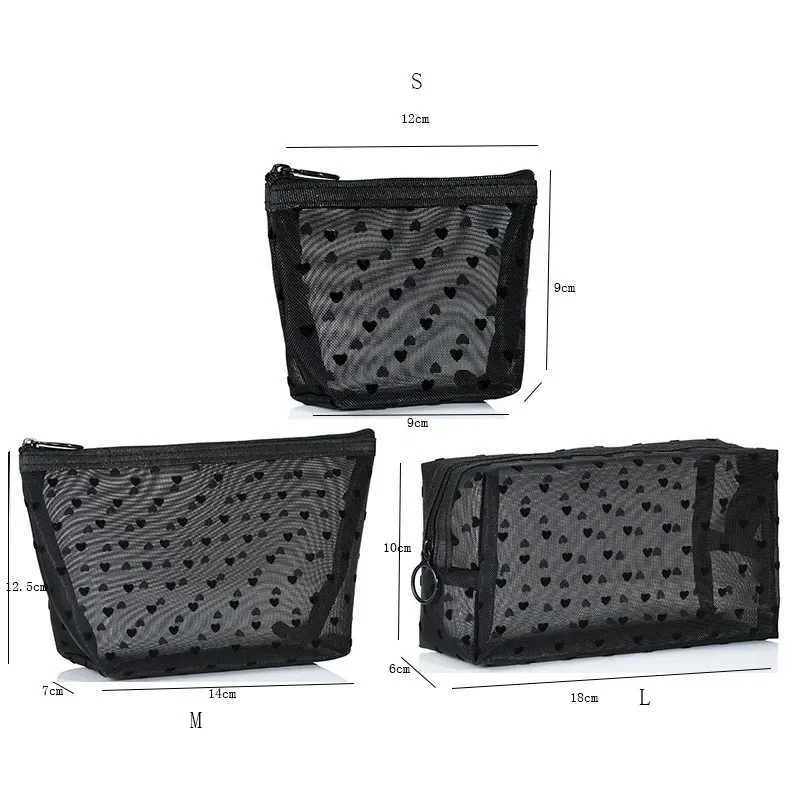 1 transparent makeup bag suitable for women travel storage laundry bag makeup organizer luggage heart-shaped mesh makeup bag W240905