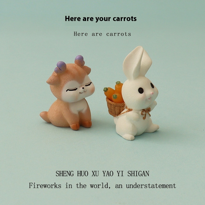 Cartoon Creative Deer Cute Rabbit Back Carrot Micro Landscape Creation Home Decoration Desktop Small Ornament OB11
