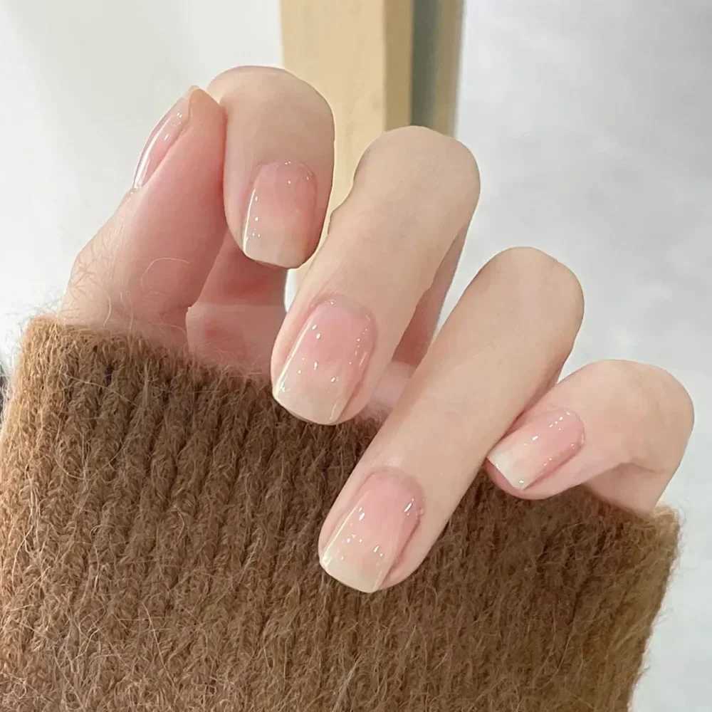 24 pieces of gradient white fake nails short square ballet simple fake nails pressed onto wearable nude nails W240905