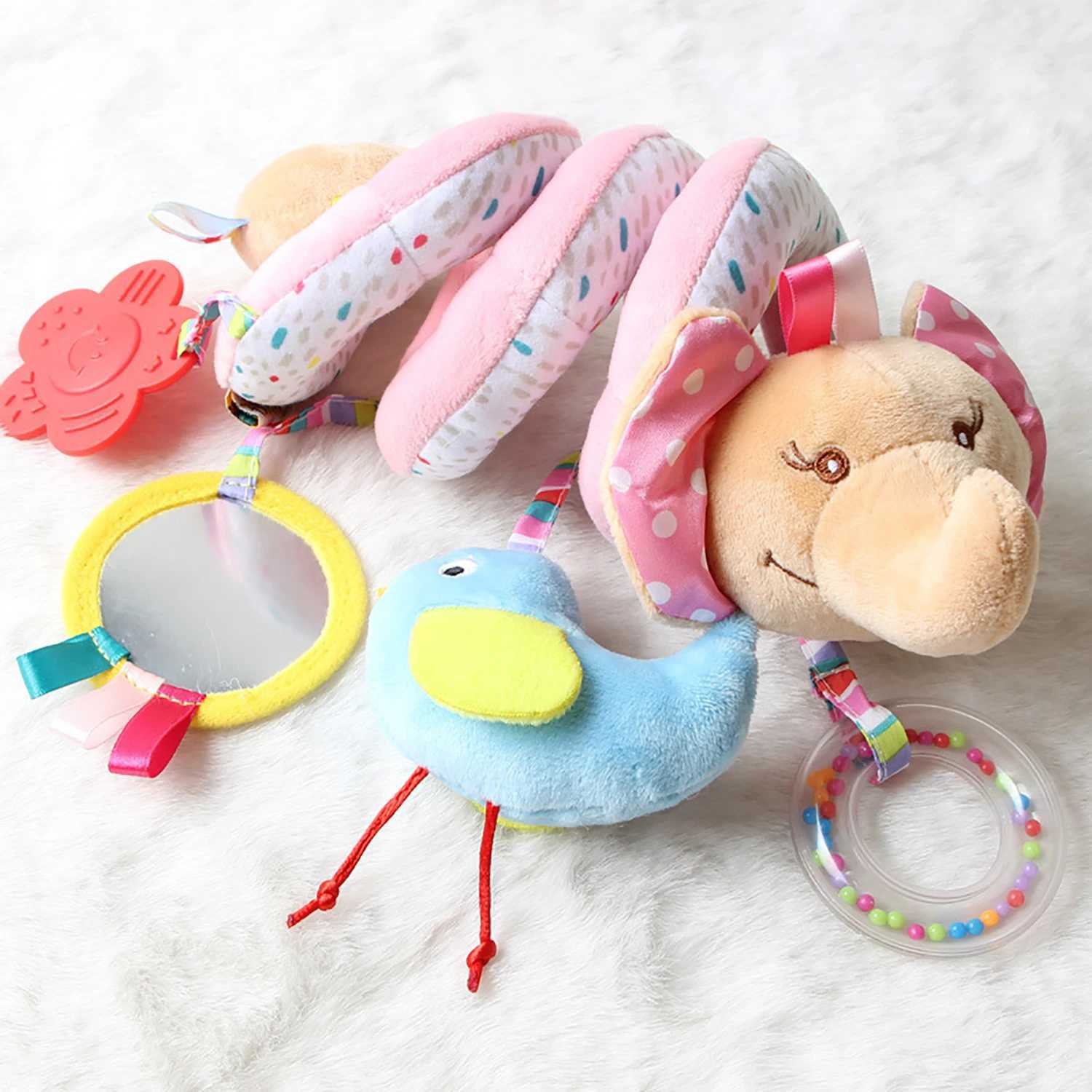 Animal bed with bell early education puzzle bed hanging glue biting music dental toys fluffy and comfortable W240815