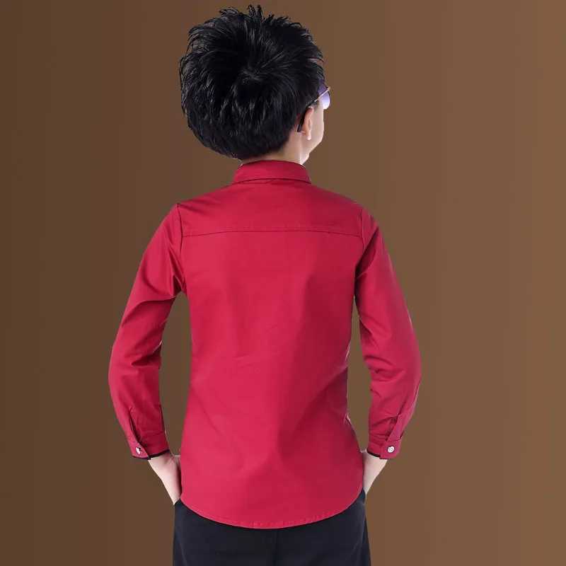 New Spring Autumn Winter Childrens Korean Shirt Big Kids Long-sleeved Shirt Boys Plus Velvet Thickening White Shirt Y240906