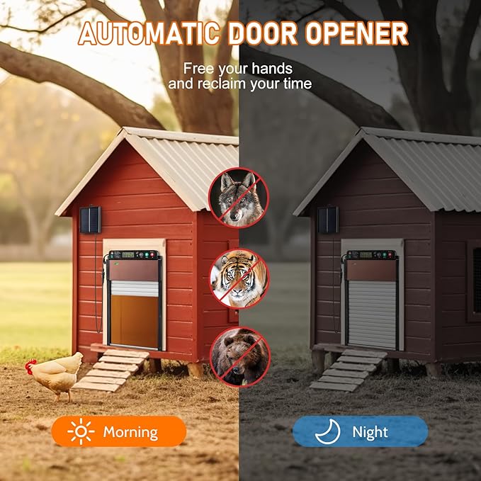 Automatic Chicken Coop Door, Solar Powered Chicken Door Opener Backyard Poultry Supplies Pet Supplies Door Opener with Remote Control