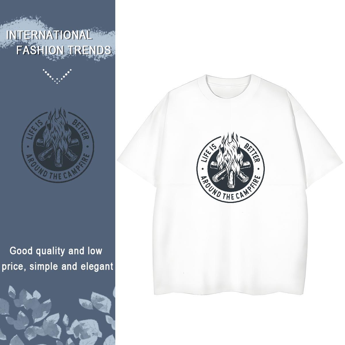 Loose Fit Mens T Shirts 100% Cotton 230g letter Home Outdoor Anime O Neck Short Sleeves Couples T Shirts Customized Tops