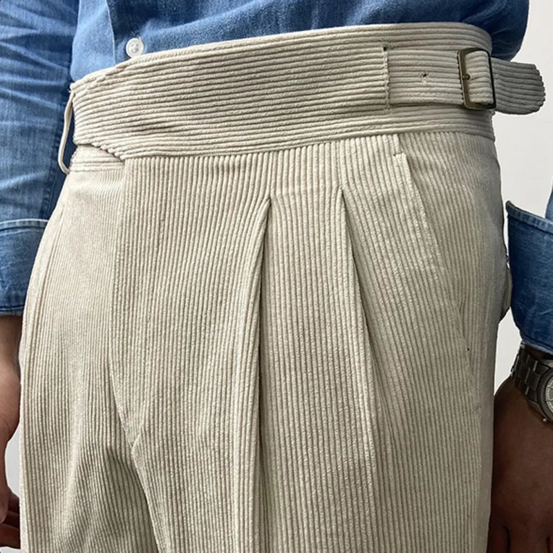 Office mens dress pants autumn Corduroy set casual British high waisted Pantalones Hombre 240905