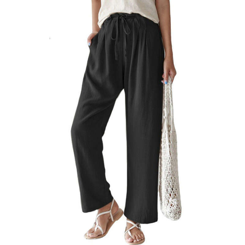 2024 Spring and Summer New Loose Casual Women's Solid Color Elastic Waist Strap Straight Pants