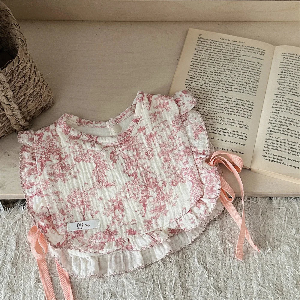 cute floral lace princess baby feeding bib born cotton linen Drool bib Bandana baby girl Burp clothes Saliva towel 24906